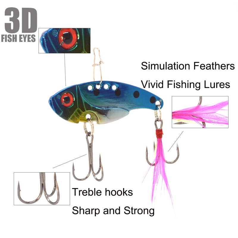 WANBY Proven Explosive Color Special Spinner Spoon Swimbait Vibrating Jigging Freshwater Saltwater Fishing Tackle Lures and Baits (7pcs VIB) - Image 3